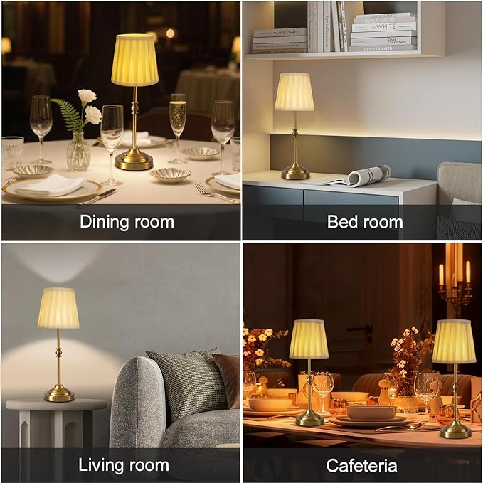 Cordless Table Lamp Rechargeable, 5200mAh Battery Operated Lamp, 3-Way Dimmable Bedside Lamps for Bedroom with Fabric Shade, Small Touch Desk Lamps for Living Room,Kitchen,Patio,Balcony,Bar