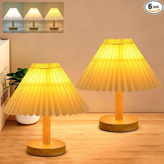 2-Piece Small Desk Lamp, Modern Dimmable Three-Color Wooden Base Sleep Night Light for Bedroom Bedside Table, Study Reading Desk Lamp for Living Room and Office Use