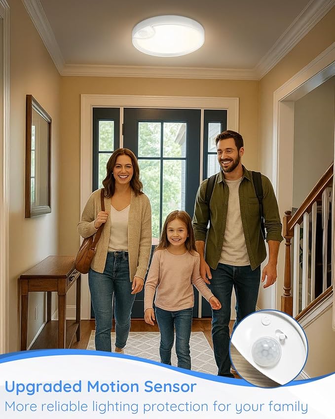 Rechargeable Motion Sensor Closet Light - IP54 Waterproof Shower Light Indoor, Wireless Battery Operated Ceiling Lights, 3CCT Cordless Motion Activated Light for Shower Bathroom Stairs Hallway