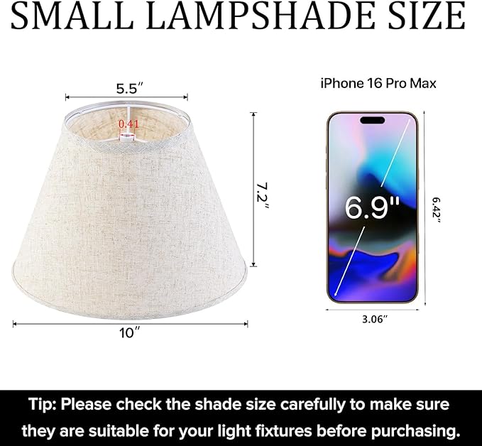 GO&SO 2Pc Beige Lamp Shade, 5.5'' Top x 10'' Bottom x 7.2'' Height, Small Barrel Lampshade for Table Lamp & Floor Light, Handcrafted Natural Linen, Spider Fitting