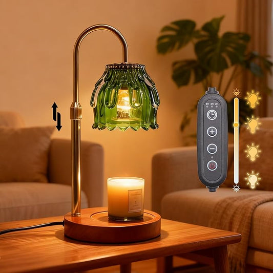 Candle Warmer Lamp with Timer and Dimmer 4-Level Dimmable Flower Light Heat Lamp for Jar Candles Adjustable Height Modern Cute Home Decor for Living Room Bedroom and Best Gift for Friends Lover. Green