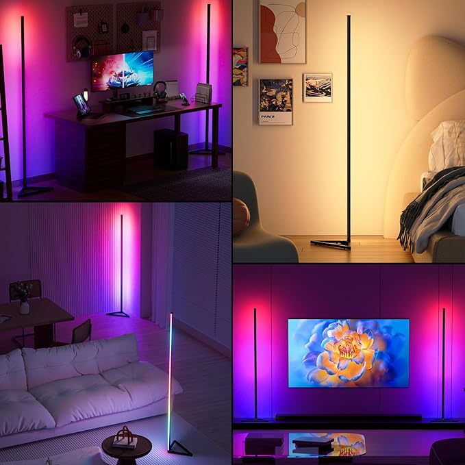 MIHEAL RGB Floor Lamp,16 Million Colors LED Floor Lamps 56" Lamps for Living Room with Music Sync,Standing Lamp with App and Remote Control,Gaming Ambient Lighting Corner Lamp Bedroom Decor