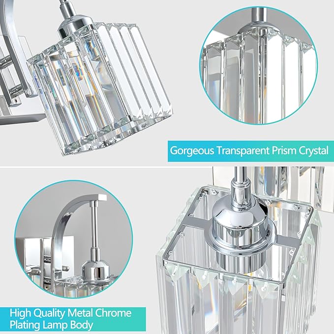Crystal Vanity Lights 6-Light Chrome Bathroom Vanity Lights Modern Crystal Bathroom Light Fixtures Over Mirror 51.18" Long Vanity Light for Bathroom