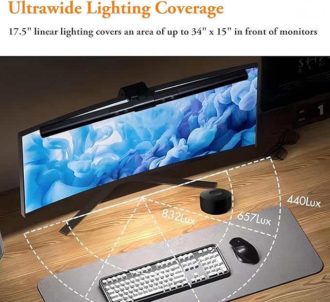 Computer Monitor Light Bar, Monitor Lamp with Auto-Dimming, USB Powered LED Computer Lamp for Eye Care, Dimmable Light Bar, Touch & Remote Control, No Glare Desk Lamp for Work/Game/Reading