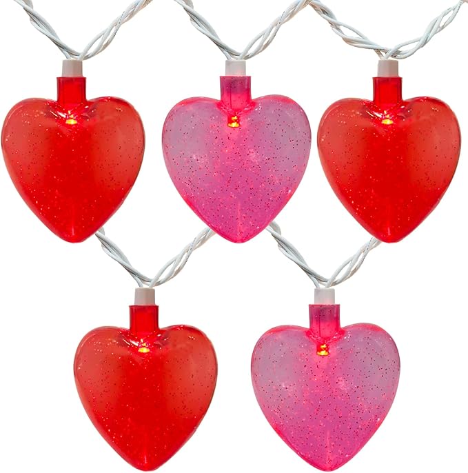 8.5 Ft Heart String Lights, Valentines Day Decorations Lights with 10 LED Glitter Red Pink Heart Lights, Plug in Fairy String Lights for Wedding Anniversary Party Valentine's Day
