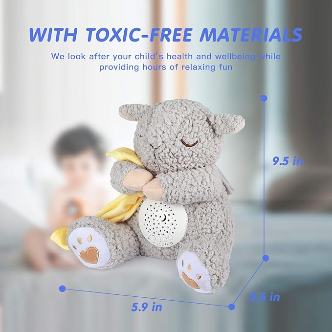BEREST Baby White Noise Machine Stuffed Animal Toy, Mom's Heartbeat Lullabies Sheep Sleep Soother, Nursery Decor Night Light Projector, Toddler Crib Sleeping Aid, Babies Shower Gifts Portable