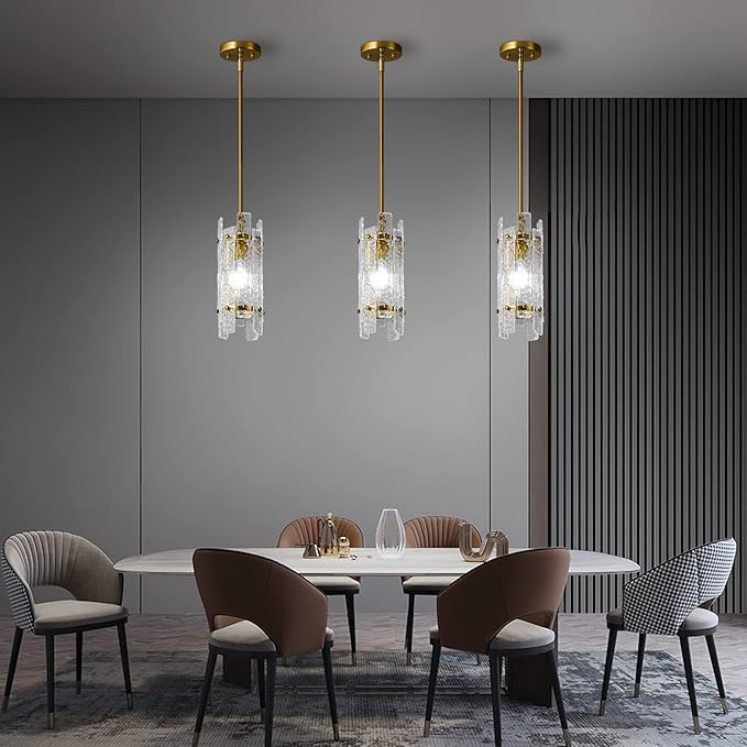 Modern Crystal Pendant Lighting Gold Pendant Lights Mini Glass Chandeliers, Adjustable Pendant Light Fixture for Kitchen Island Bedroom Living Room Dining Room Corridor(1Pack)