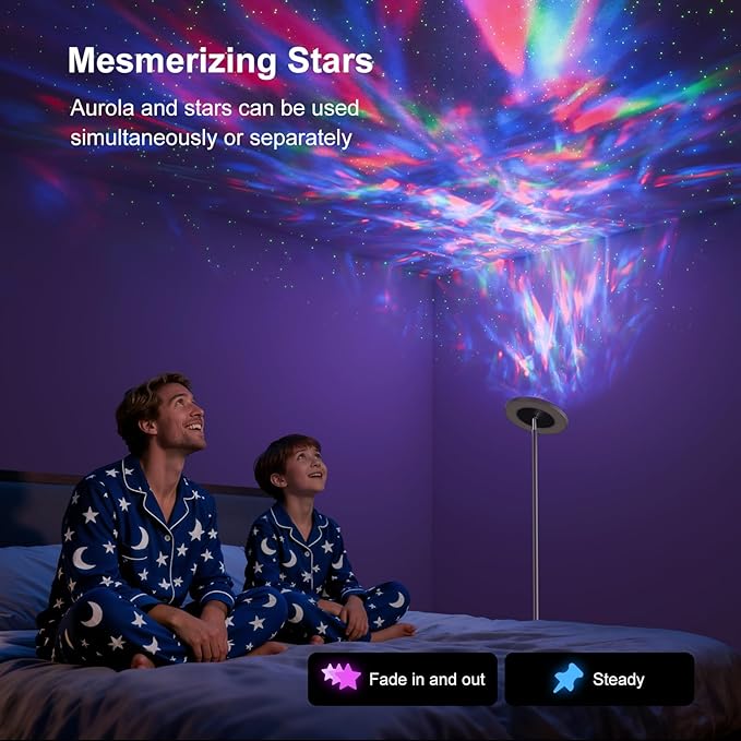 DUSKTEC Floor Lamp with RGB Star Projector, 15W 1400LM Dimmable 4 Color Temperatures LED Standing Lamp with Remote, Modern Tall Corner Lamp for Living Room, Bedroom, Office (Silver)
