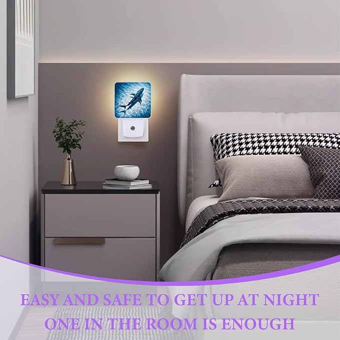 Floating Shark Night Light,Sea Animals Night Lights Plug into Wall,Led Lamp for Stairway/Hallway/Bedroom 0.5W Nightlight Sleep Friendly