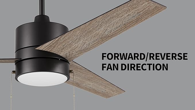 SMAAIR 52 Inch Ceiling Fans with Lights, LED Ceiling Fan with Pull Chain Control, Indoor Ceiling Fan with 3 Blades for Bedroom, Quiet AC Motors, Reversible, Wooden/Walnut