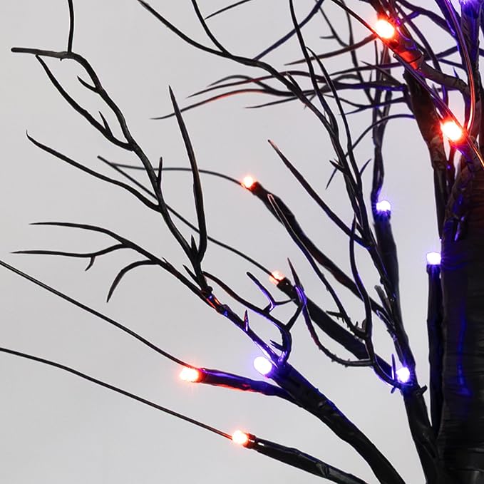 Dazzle Bright 2 Pack 20 Inch Orange & Purple Lighted Halloween Birches Tree Decor, 24 LED Battery Operated Halloween Decorations Artificial Black Spooky Tree with Timer for Indoor Home Party