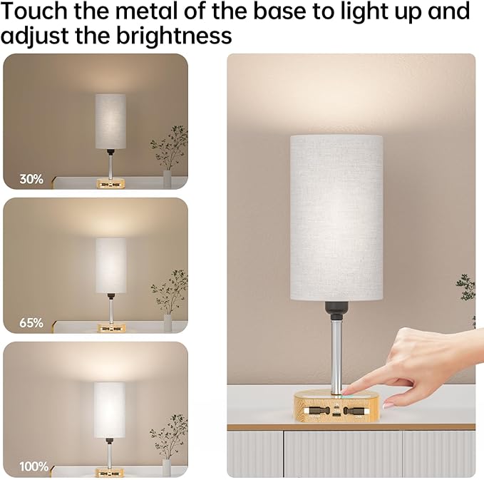 Bedside Table Lamps Set of 2, Desk Lamp with Charging Station 74W【2 * 3.94ft Retractable Cords & 2 USB Ports】, 3 Way Dimmable Touch Lamps for Nightstand, Dual Type C