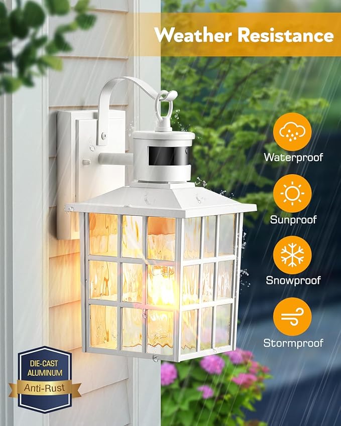 VIANIS 2 Pack White Motion Sensor Exterior Wall Light, Modern Dusk to Dawn Outdoor Light Fixture Wall Mount for House, Anti-Rust Waterproof Outdoor Wall Sconce Lighting for Garage, Front Door, Patio