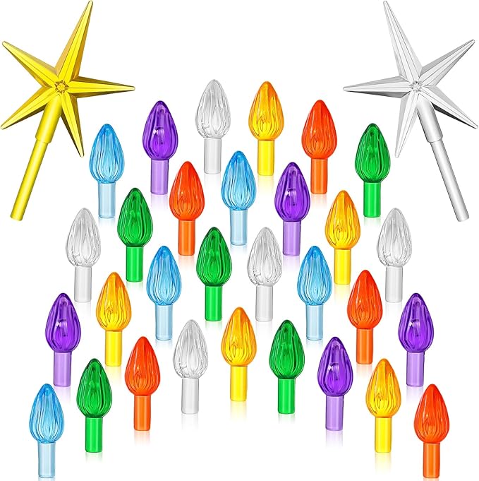 180Pcs Ceramic Christmas Tree Replacement Lights, Multicolor Ceramic Tree Twist Light Ornaments(180 Bulbs+2 Topper Star)