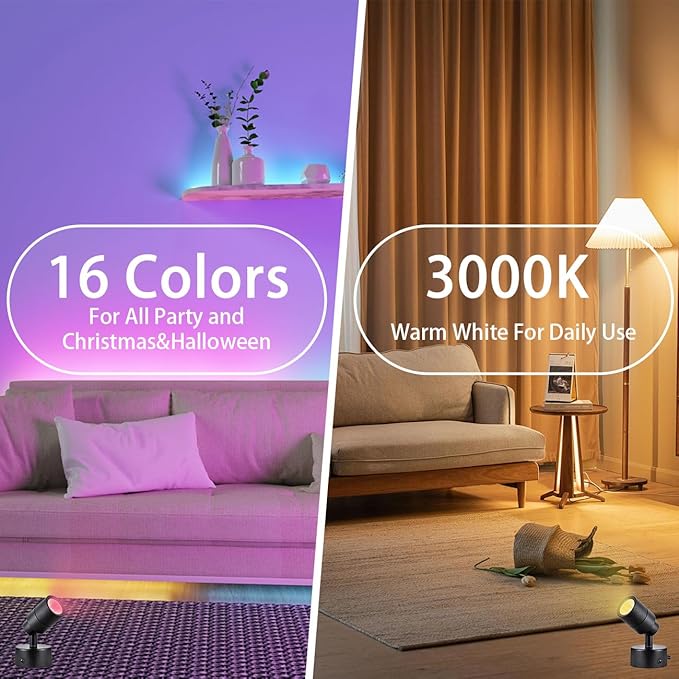 EAGLOD 7W RGBW Color Changing Up Lights Indoor with Remote Control, 16 Colors+3000K Warm White Floor Spotlight Dimmable Uplighting Indoor Uplights for Plant Corner 2 Pack (Black)