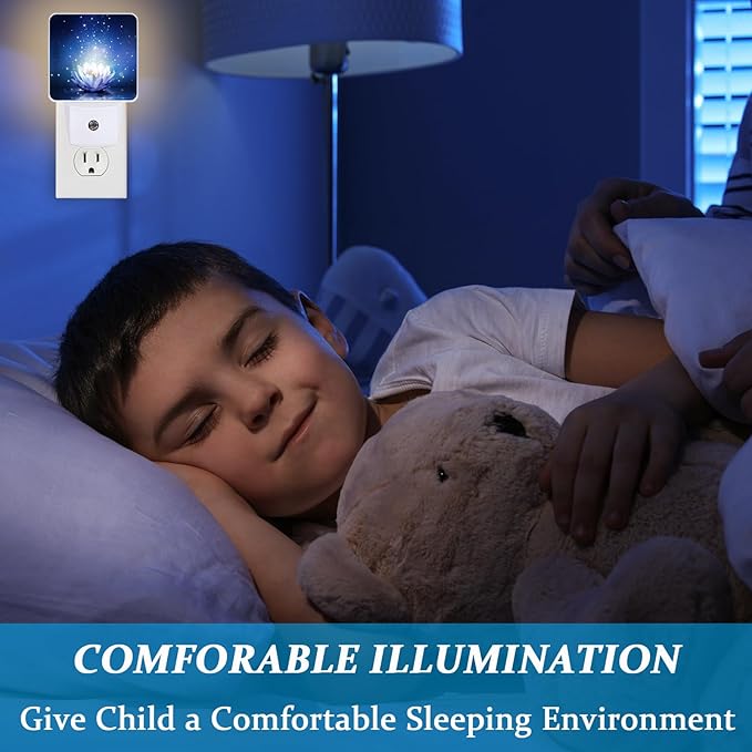 Lotus Flower on Water?Night Light, Plug-into Wall Magic Sparkling Glitter Star Nightlight Lamp with Dusk to Dawn Sensor, Led Lamp 0.5W Energy Efficient for Boys Girls Adults Home Decor