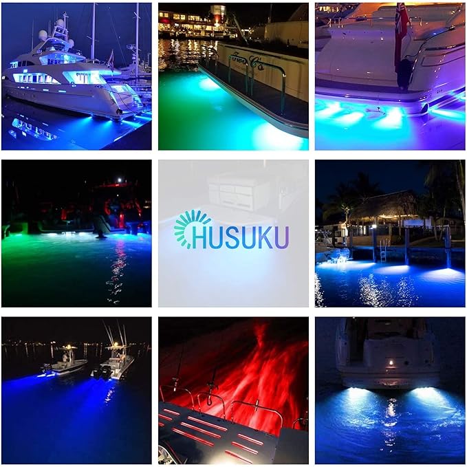 HUSUKU SOOP3 Plus (2.0) 84LED 3000LM 180° Marine Led Underwater Boat Light, 10-36V Boat Under Water Lights, Upgraded IP68 Waterproof 316 Stainless Transom Mount Cockpit Yacht Interior Light, 1PCS
