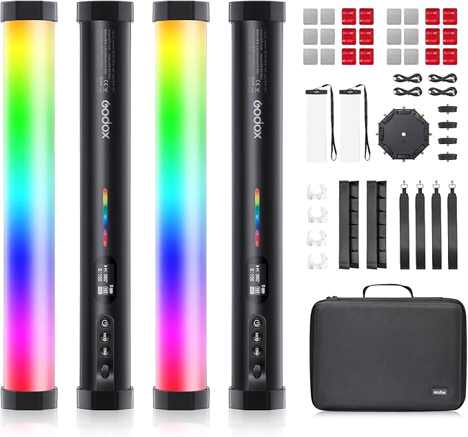 Godox 4Pack TL30 Kits RGB Tube Lights, Magnetic Handheld Light Wand, 2700-6500K CRI 97 TLCI 99 13FX Lux 740 with 2900mAh Battery Mini LED Video Light Stick for Photography YouTube TikTok