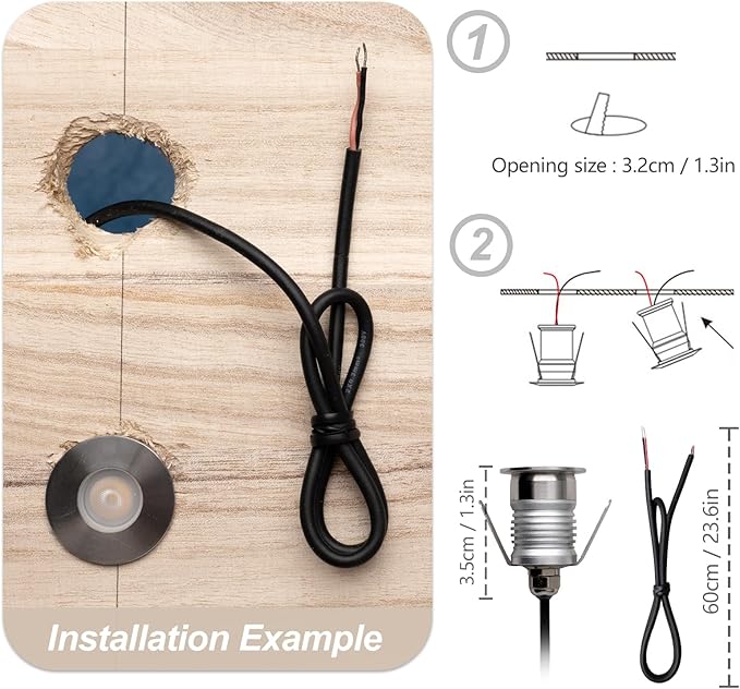 203 LED Underground Lamp, 1W, DC12-24V, IP67, Low-Voltage Recessed Type, Stainless Steel 304 Cover, Suitable for Outdoor Grounds, Decks, Squares, Parks, Courtyards (3000K, 6P-B)