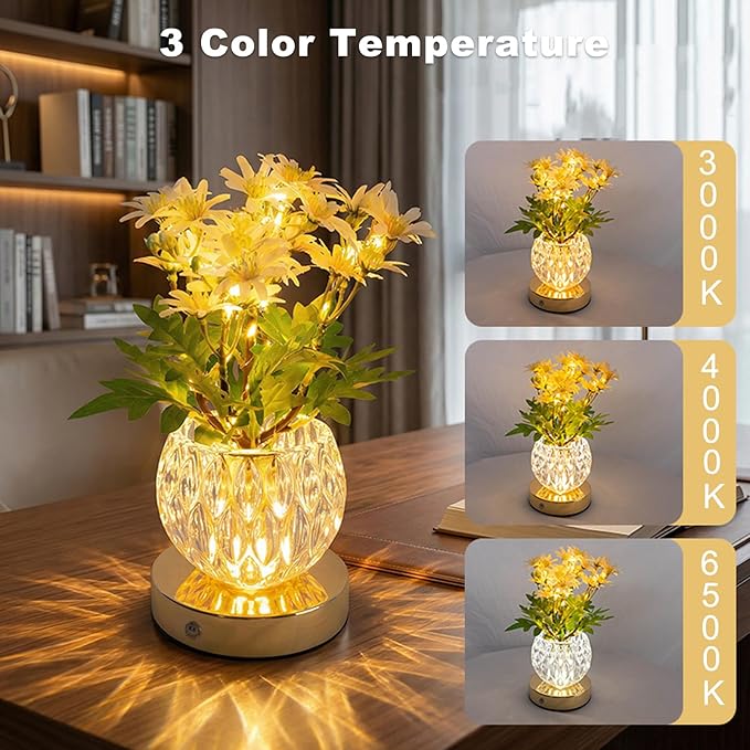 Daisy Flower Lamp, Rechargeable Artificial Flower Table Lamp with 3 Color Temperature, Dimmable Touch Cordless Lamp for Bedroom Home Decor, Birthday Mother's Day Gift for Mom Grandma Women (Daisy)