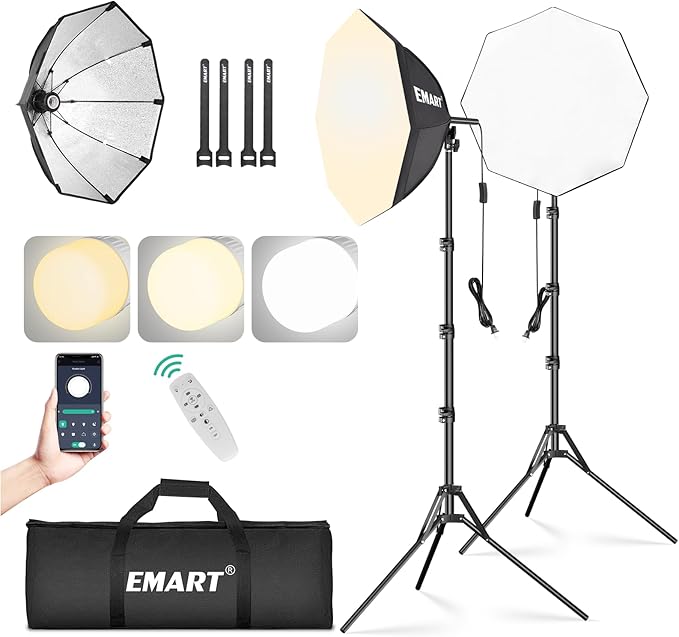 EMART Softbox Photography Lighting Kit, 20"x20" Pull Soft Box, 50W 3000K-6000K LED Bulb, Professional Photoshoot Equipment for Studio Lights, Portrait, Video Recording(2 Pack)