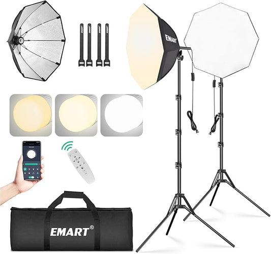EMART Softbox Photography Lighting Kit, 20"x20" Pull Soft Box, 50W 3000K-6000K LED Bulb, Professional Photoshoot Equipment for Studio Lights, Portrait, Video Recording(2 Pack)