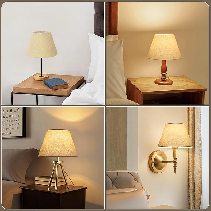 Lamp Shades with Glitter Gold Thread, Replacement Lamp Shades for Table Floor Bedside Lamps, 5.5" Top x 10" Bottom x 6.6" High, Durable Lampshade with Spider Fitter, Bulb Clip Adapters Included