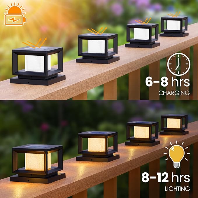 Mlambert 10 Pack Solar Post Lights Outdoor, Waterproof Fence Cap for Deck, 4x4 6x6 Wooden Vinyl Outdoor Lights with Shinning Effect, Black