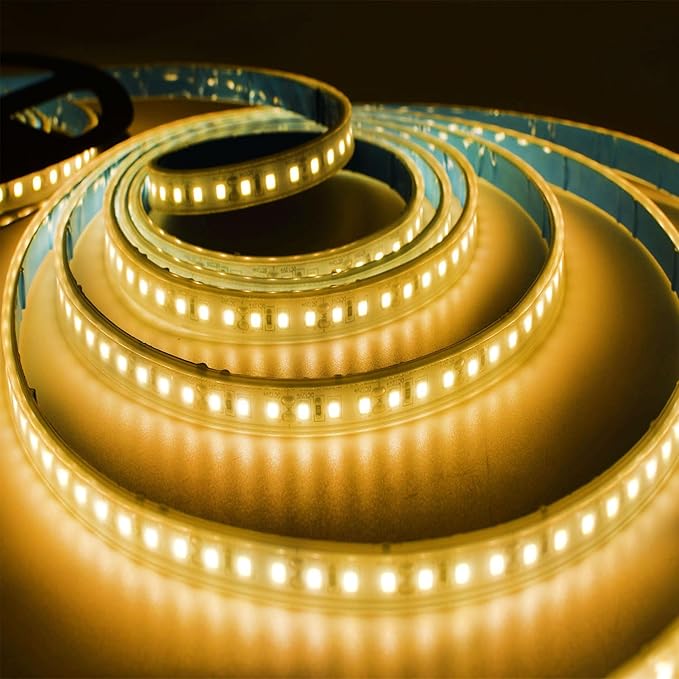 SUYOOULIN LED Strip Lights, 15000LM AC110V/120V 16.4ft/5m SMD 2835 600 LEDs Light Strips Tube Waterproof IP67 LED Ribbon, 2 Times Brightness Than Low Voltage Strip Lights (Warm White 3500K)
