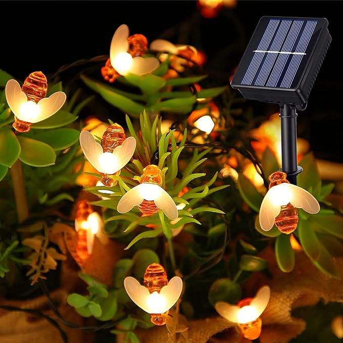 ITICdecor Solar Bee String Lights Outdoor Waterproof 50 LEDs 8 Modes Honeybee Fairy Light Outdoor Lights Patio Garden Fence Yard Wedding Christmas Tree Decor