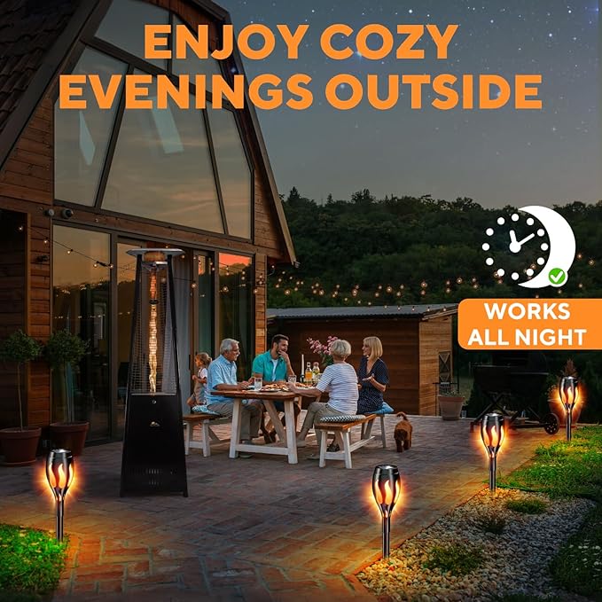 Beautiful Solar Lights for Outside 6-Pack - Premium Solar Tiki Torches with Flickering Flame - Waterproof, Auto On/Off - Perfect for Your Outdoor, Yard, Patio, Pathway & Garden