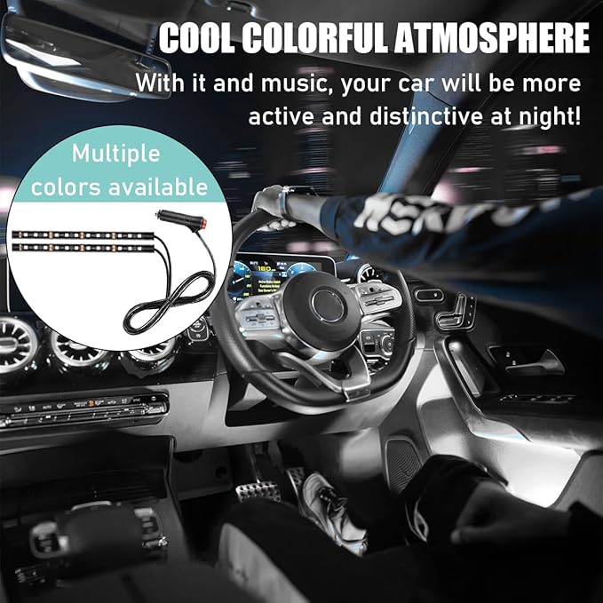 Car LED Strip Light, 24 LED Interior Under Dash Atmosphere Lights with Cigarette Lighter, Vehicle Decor Lamp Ambient Night Light Strip Lighting, Universal Car Accessories (White)