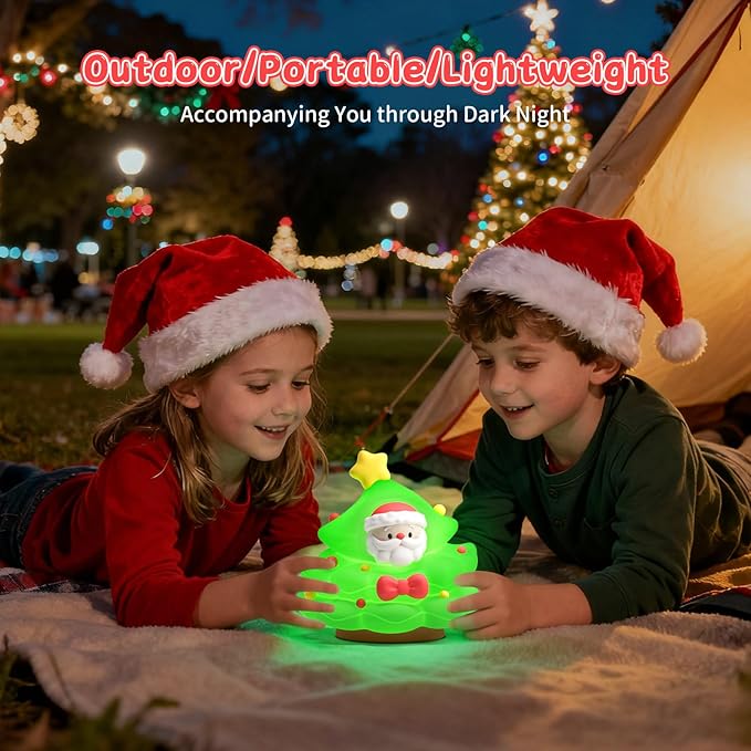 Christmas Tree Night Light, Touch Control LED Lamp, Silicone Green with Yellow Star, USB Rechargeable, 3 Brightness with Auto-Off Feature, Indoor Bedroom Decor