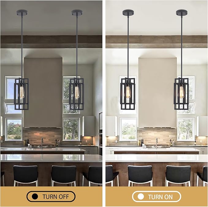 Black Pendant Lights Kitchen Island, Adjustable Modern Pendant Lights Fixture Farmhouse Mini Kitchen Pendant Lighting, Square Pendant Ceiling Hanging for Bedroom Dining Room Entryway Foyer