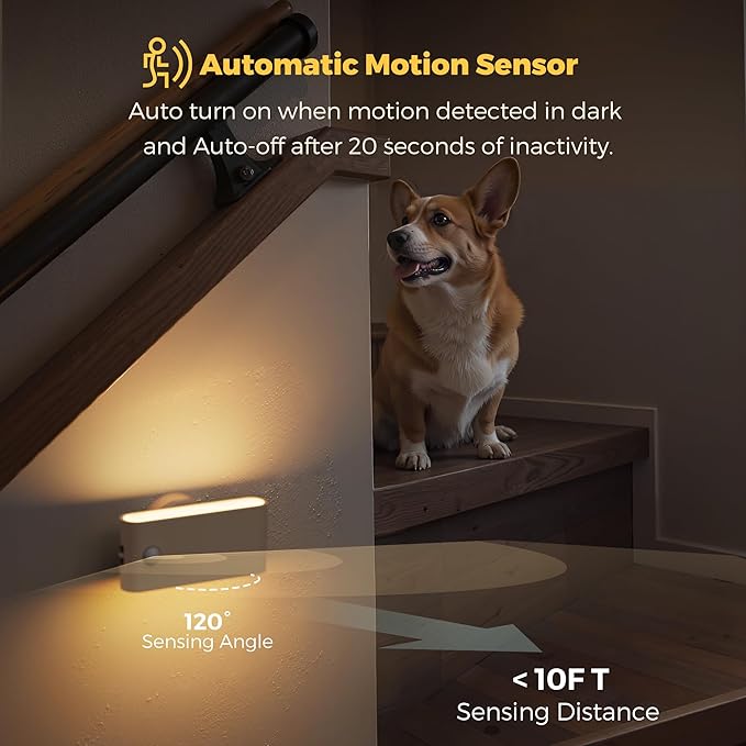 L LOHAS LED Motion Sensor Night Light, Rechargeable Stair Lights Indoor, Portable Warm White Motion Sensor Light Indoor, Battery Operated Night Light for Bedrooms, Hallway, Stairway & Bathrooms