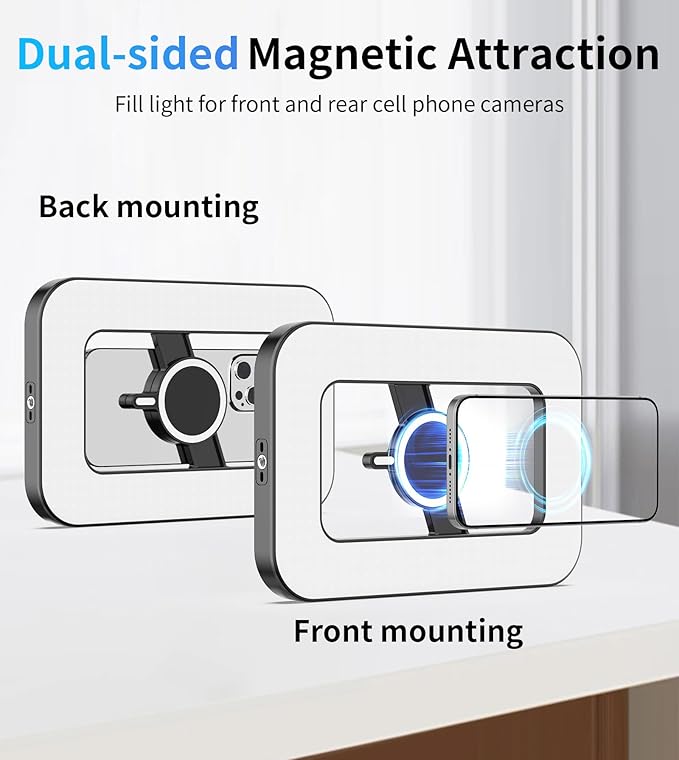 Magnetic 6000mAh RGB Selfie Ring Light for iPhone,448 LED Rechargeable Phone Light with Mini Tripod Stand, Double-Sided Magnet Handheld Stabilizer with Light for Magsafe/Phones/Video Recording/Photos