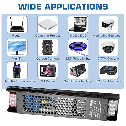 LED Driver 12V 400W 33A Slim LED Power Supply, AC 110V to 12V DC Adapter, Constant Voltage LED Transformer for Strip Lights, Bulbs, Garden and Cabinet Lights