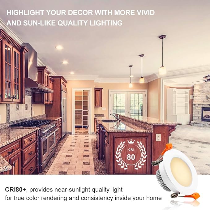 YGS-Tech 3 Inch LED Recessed Lighting, Dimmable Downlight 5W(40W Halogen Equivalent), CRI80, 3000K Warm White, Ceiling Light with LED Driver(10 Pack)