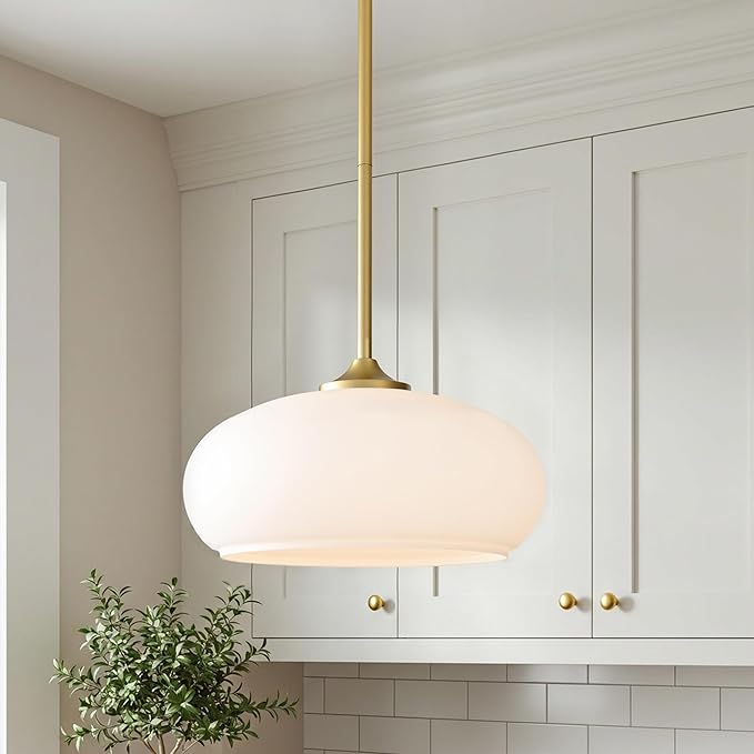 Juno Modern 1-Light Pendant Ceiling Light Fixture with Etched Opal Glass Shade for Kitchen Island, Hallway, Entryway, Passway, Dining Room, Bedroom, Balcony Living Room