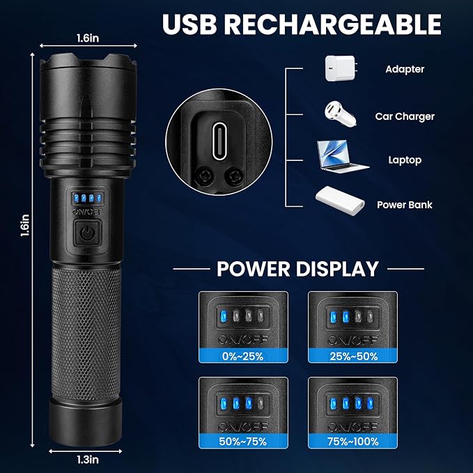 Rechargeable Led Flashlights High Lumens 3Pack, 99000 Lumen Super Bright Flash Light with 3 Modes & Adjustable 2 Beam, Brightest Waterproof Flashlight 15H Long Runtime for Hiking Camping