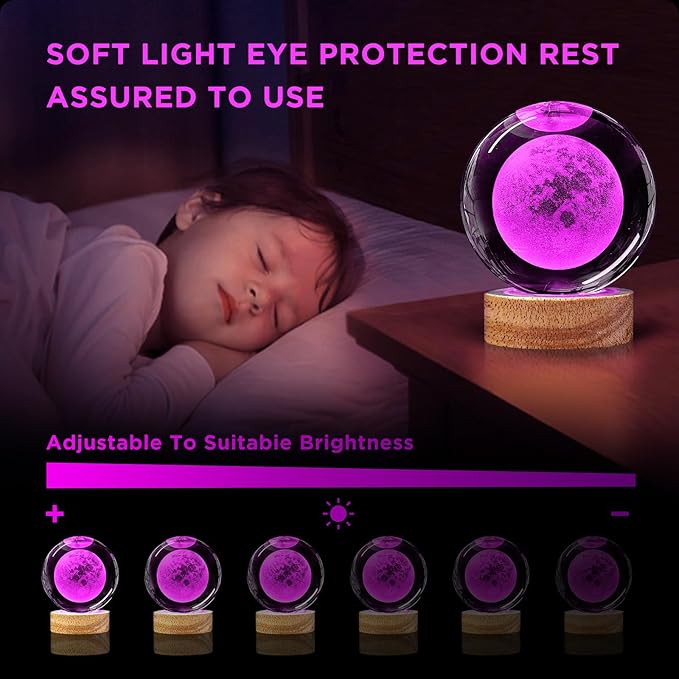 3D Moon Crystal Ball Night Light 3.15 inch Moon Galaxy Glass Ball Lamp with 16 Color Changing and Remote Moon Planet Home Decor Gifts Ideal for Friends Kids Christmas Birthday
