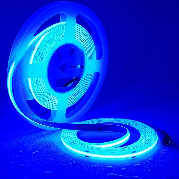 TOPAI 24V COB LED Strip Light Blue Waterproof IP65 16.4ft/5M Dotless 480LED/M 2400LEDs Cuttable Flexible LED Tape Light for Cabinet Home DIY Lighting Projects