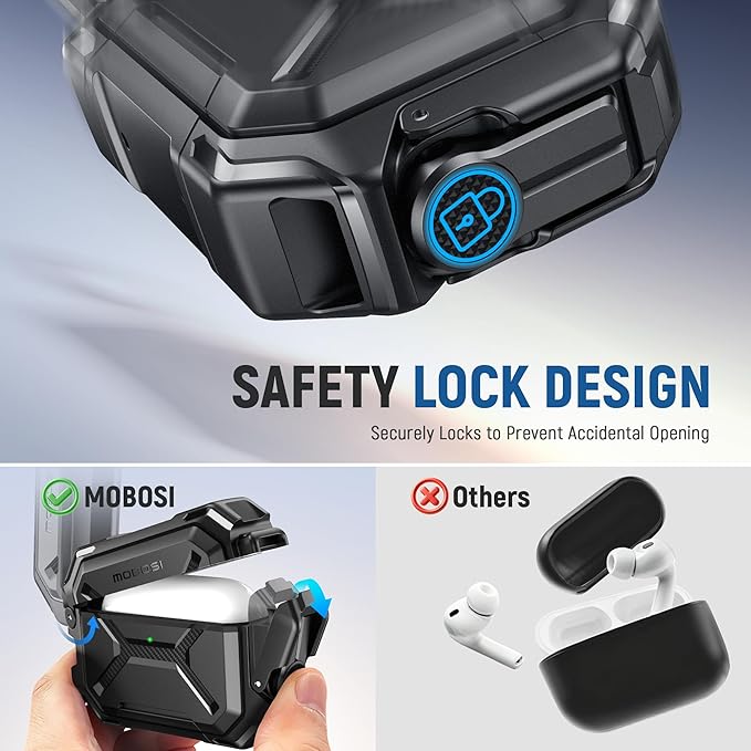 MOBOSI for AirPods Pro 3 Case [IP68 Waterproof Case for iPods Pro 3&Compatible with MagSafe] Military Grade Protective Earpods Pro3 Cover with Secure Lock, Keychain & Phone Stand (2025),Black