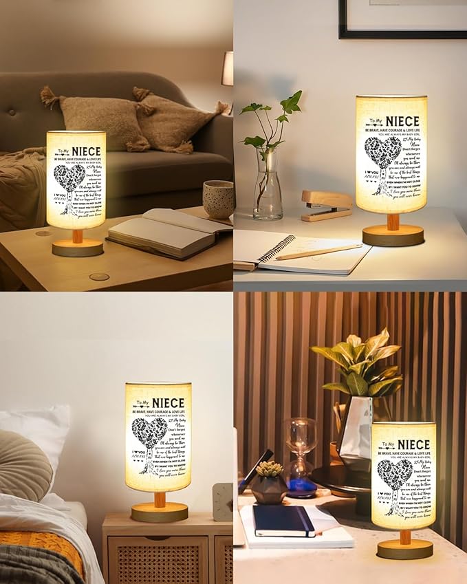 Niece Gifts from Auntie, to Niece Fabric Table Lamp, Mothers Day Graduation Birthday Gifts for Niece from Aunt, Bedside Table Lamp Easter Gifts for Niece Adults