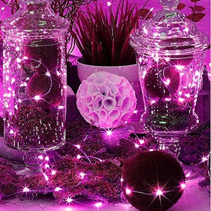 ANJAYLIA String Lights, 16.5Ft/5M 50leds Bright Light Party Home Festival Decorations Battery Operated Lights(Pink)