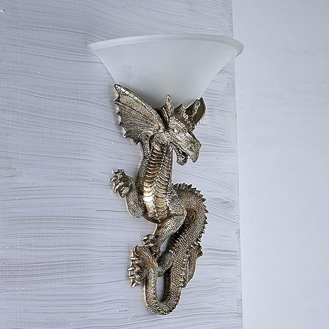 Wall Sconces Lighting Mystic Dragon Resin Wall Sconces Fixture Mystic Dragon Retro Sconce Lamp with Glass Shade for Hallway Stairs Bedside Bedroom