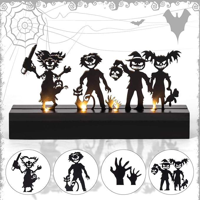 Halloween Table Decor Led Lights Silhouette Decoration Metal Horror Character Battery Operated Indoor Decoration Perfect Halloween Decor for Tabletop,Party, Home, Window