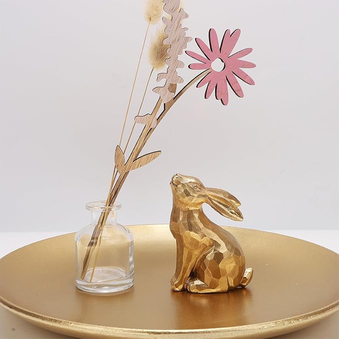 Glintoper 3 Pack Easter Bunny Figurines Decor, Mini Resin Golden Bunnies Spring Sculpture Tabletop Ornament, Rabbits Festival Present for Garden Home Table Office Dining Room Mantle Party Supplies