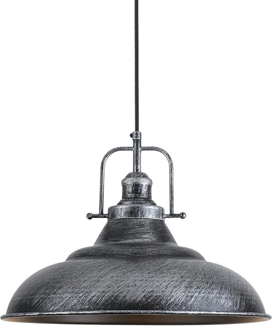 16 Inch Large Pendant Lights Kitchen Island, Black and Silver Pendant Light, Vintage Farmhouse Pendant Light, Island Pendant Lights for Kitchen Island, Dining Room (1 Pack)