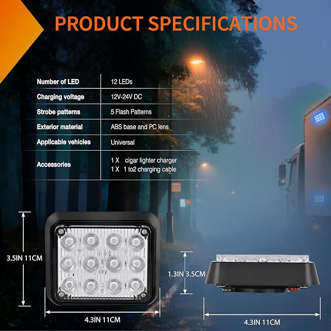 Nilight 12LED Magnetic Wireless Trailer Lights 2PCS Rechargeable Portable Hazard Beacon Warning Light Blue Emergency Strobe Light for Trucks Trailers Vehicles Cars Bus Surface Mount